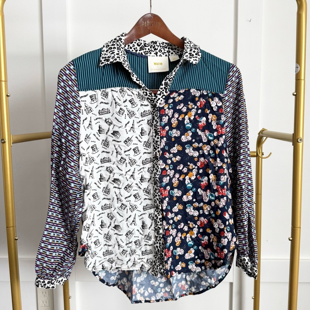 Anthropologie Maeve The Fern Button Up Spring Button Down Shirt Blouse